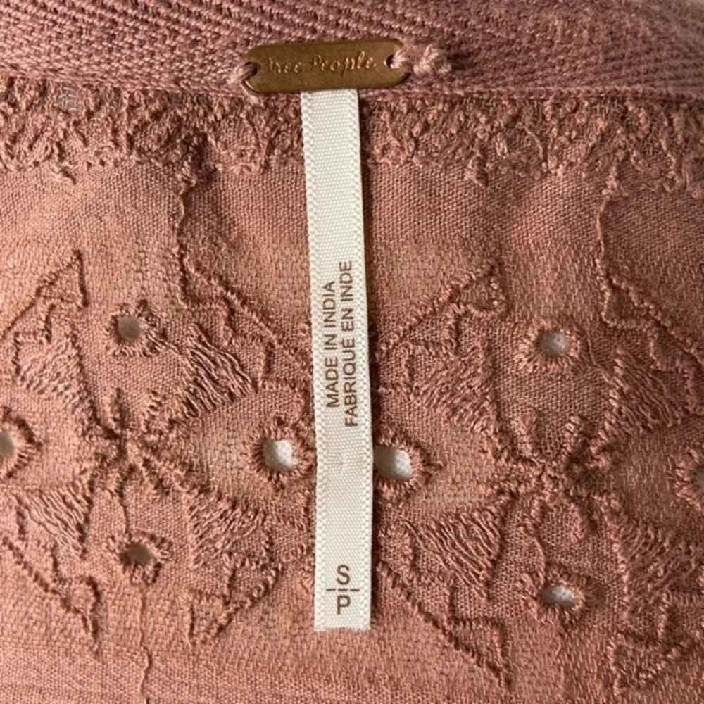 Free People Top Blush Pink Sayluita Boho Eyelet Bell Sleeve Thermal V Neck Small